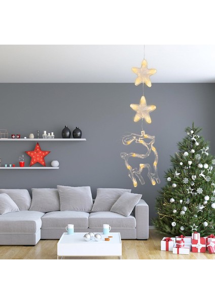 Noel Pencere Işıkları LED Noel Işıkları Dekorasyon Perde Işıkları Vantuz ve Kanca ile Pille Çalışan Iç Mekan Süslemeleri (Geyik) (Yurt Dışından) modelleri