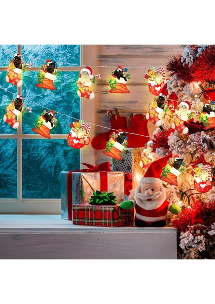 Noel Kedi Dize Işıkları 20 LED 10 Ft Sevimli Kedi Noel Ağacı Için Asılı Dize Işıklar Pille Çalışan Kapalı Tatil Noel Partisi Süslemeleri Için Işıklar Dış Mekan Şömine Şömine (Yurt Dışından)