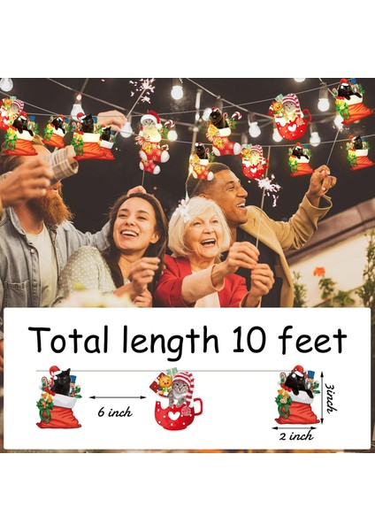 Noel Kedi Dize Işıkları 20 LED 10 Ft Sevimli Kedi Noel Ağacı Için Asılı Dize Işıklar Pille Çalışan Kapalı Tatil Noel Partisi Süslemeleri Için Işıklar Dış Mekan Şömine Şömine (Yurt Dışından)