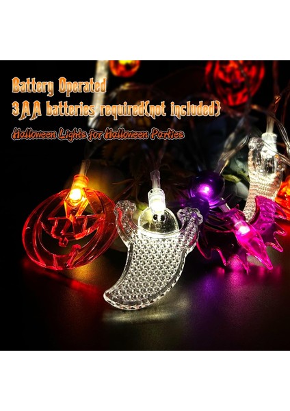 Cadılar Bayramı Işıkları Dış Mekan Kapalı, 20 Cadılar Bayramı LED Işıklar Turuncu Mor Cadılar Bayramı Dize Işıklar Pille Çalışan Kabak Örümcek Hayalet Pencere Yard Duvar Ağacı Asıl (Yurt Dışından)