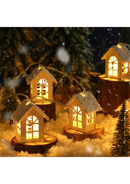 10 Ft 20 Noel Köyü Evleri Dize Işıklar Pille Çalışan LED Peri Işıklar Noel Heykelcik Kar Evi Kapalı Oda Partisi Düğün Için Noel Işıkları Noel Ağacı Dekorasyonu, (Yurt Dışından)