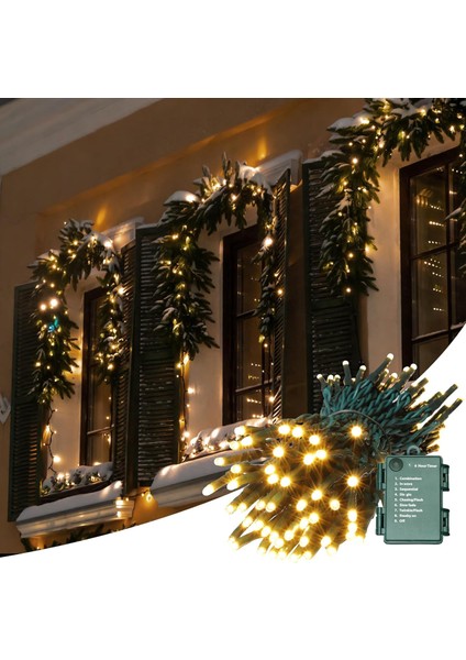 34.1ft 100 LED Pille Çalışan Noel Ağacı Işıkları Zamanlayıcı ile Kapalı Açık Küme Dize Işık 8 Mod Koyu Yeşil Tel Peri Işık Noel Veranda Yatak Odası Bahçe Süslemeleri (Sıcak) (Yurt Dışından)