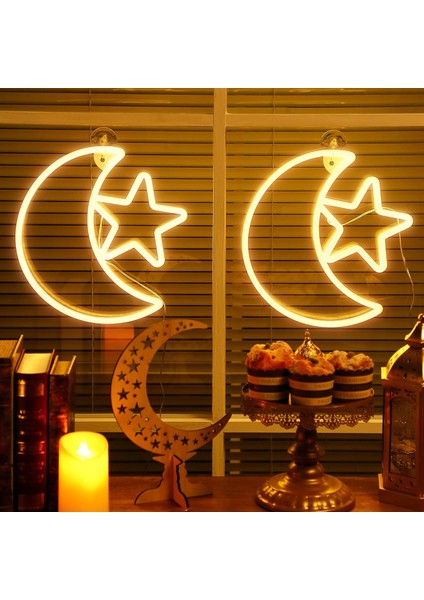 Eid Ramazan Dekoratif Neon Pencere Işıkları, 12 Inç Ay Yıldız LED Işıklar Pil ve USB ile Çalışan Ay Neon Burcu, Eid Mubarak Için Zamanlayıcı ile Islam Tatil Partisi Penceresi Ramaz (Yurt Dışından) modelleri