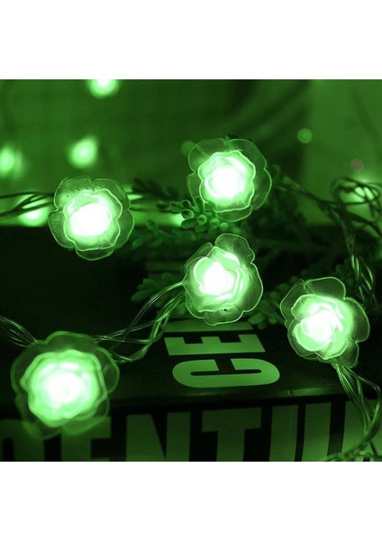 Çiçek Dize Işıkları, 4m 40LED Gül Çiçek Peri Işık Kapalı Peri Dize Işıklar Dış Mekan Pil (Yeşil) (Yurt Dışından)