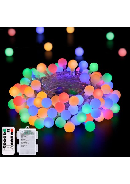 100 LED Küre Dize Işık Pille Çalışan Noel Işıkları Dış Mekan, 33 Ft Pille Çalışan Peri Işıkları, Yatak Odası Dekoru Için Uzaktan Kumandalı 8 Modlu Pil Noel Işıkları (Çok Renkli) (Yurt Dışından)