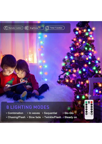 100 LED Küre Dize Işık Pille Çalışan Noel Işıkları Dış Mekan, 33 Ft Pille Çalışan Peri Işıkları, Yatak Odası Dekoru Için Uzaktan Kumandalı 8 Modlu Pil Noel Işıkları (Çok Renkli) (Yurt Dışından)