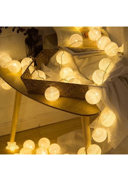 20 LED Pamuk Topu Dize Işıklar Pil Kumandalı Garland Peri Sokak Lambaları Ev Düğün Noel Partisi Açık Dekorları, Noel Düğün Cadılar Bayramı Tatil Partisi Için Peri Işık ( (Yurt Dışından)