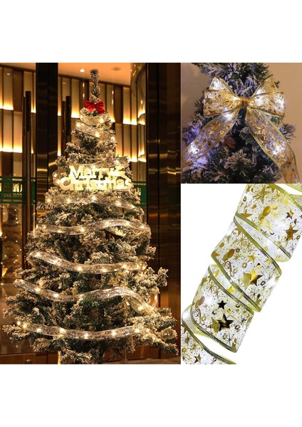 Noel Ağacı Kurdele Dekorasyonu Noel Şerit Işıkları, Şerit Noel Işıkları Noel Ağacı Peri Kurdela Dekorasyonu 40 LED Kablolu Dize Altın Pille Çalışan Çok Renkli Su Geçirmez (Yurt Dışından)
