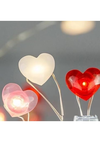 Kalp Dize Işıklar, 3m 30LED Aşk Dudaklar Kalp Şeklinde Pırıltı Peri Işıklar Kapalı Dize Işıklar Gümüş Tel Pil (3 Renkli Kalp) (Yurt Dışından)