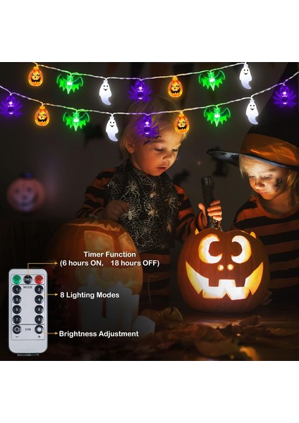 Cadılar Bayramı Işıkları Süslemeleri 20FT 40LED Pille Çalışan Cadılar Bayramı Dize Işıklar Zamanlayıcılı Yarasa Hayalet Örümcek Kabak Işıkları, 8 Mod Cadılar Bayramı Süslemeleri Iç (Yurt Dışından)