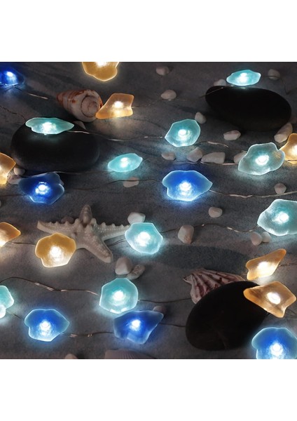 Deniz Perisi Dize Işık, 3m 30LED Plaj Dize Işıklar Okyanus Dekor Dize Işıklar Gümüş Tel Pil (Taş) (Yurt Dışından)