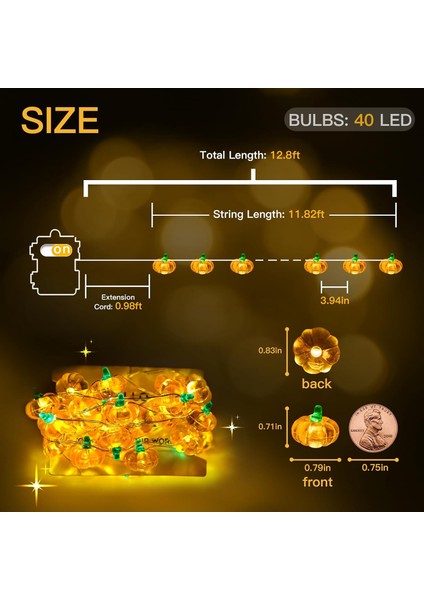 Balkabağı Işıkları Pille Çalışan, 12,8 Ft 40 LED Düşme Işıkları Dış Mekan Suya Dayanıklı, Şükran Günü, Yatak Odası, Ev, Parti, Sundurma, Ağaç, Ind Için 8 Modlu Turuncu Cadılar Bayr (Yurt Dışından)