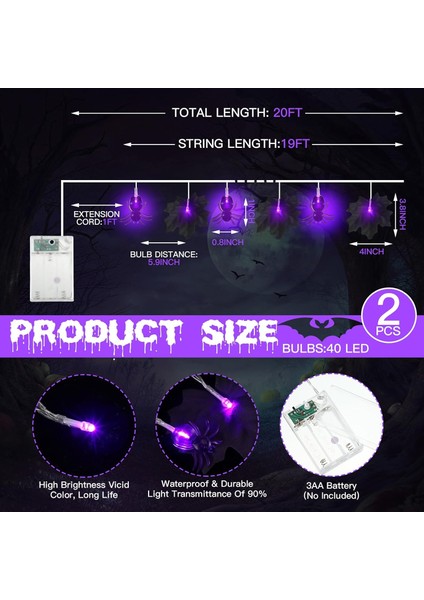 Adet Toplam 40 Ft Cadılar Bayramı Dize Işıklar 20 Mor Örümcek LED Işıklar 20 Siyah Akçaağaç Yaprakları Işıklar Cadılar Bayramı Için Akülü Işıklar Çelenk Dış Mekan Kapalı Parti Deko (Yurt Dışından)