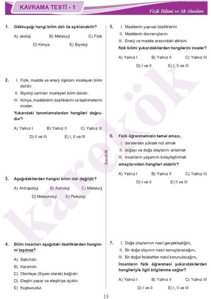 Güncel 9. Sınıf Fizik Soru Bankası