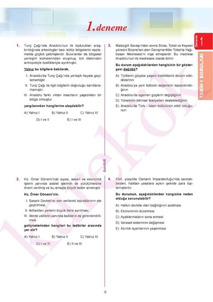 Güncel AYT Tarih Denemeleri (60 Çözümlü Deneme)
