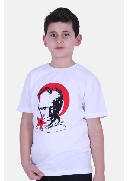 Atatürk Baskılı Atatürk Imzalı Unisex Çocuk T-shırt