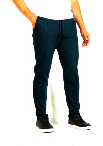Erkek Lacivert Bel Ipli Slim Fit Yan Cepli Armürlü Jogger Pantolon Ncs Jeans 1642