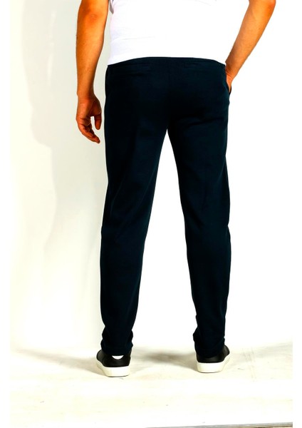 Erkek Lacivert Bel Ipli Slim Fit Yan Cepli Armürlü Jogger Pantolon Ncs Jeans 1642