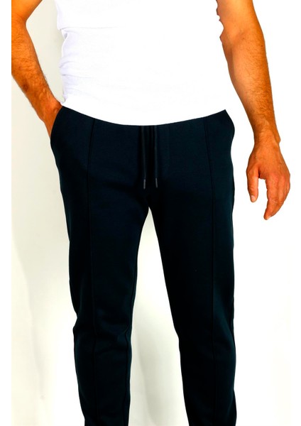 Erkek Lacivert Bel Ipli Slim Fit Yan Cepli Armürlü Jogger Pantolon Ncs Jeans 1642