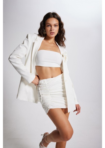 Pamuklu Astarlı Mini Keten Cottony Etek Beyaz fırsatları