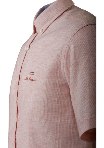 Erkek Kiremit Kısa Kol Yazlık Gömlek Slim Fit Düğme Yaka Pamuklu Ince Kumaş Jeans 7174 Shirt modelleri