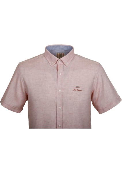 Erkek Kiremit Kısa Kol Yazlık Gömlek Slim Fit Düğme Yaka Pamuklu Ince Kumaş Jeans 7174 Shirt indirimleri