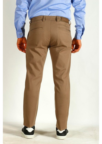 Erkek Camel Slim Fit Armürlü Chino Pantolon Ncs Jeans 2194
