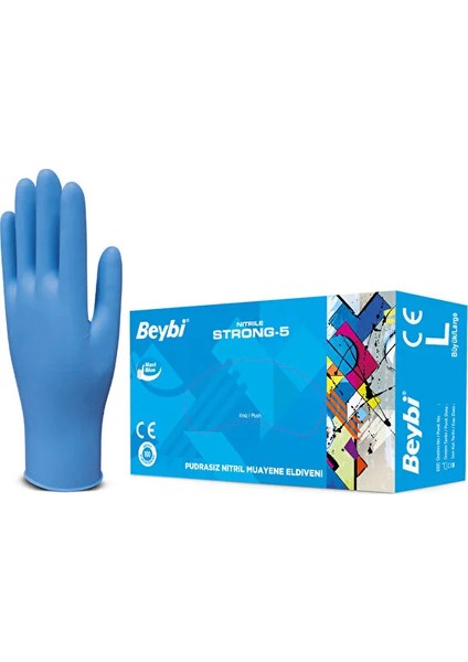 Strong-5 Pudrasız Mavi Nitril Muayneeldiveni 100LÜK Kutu