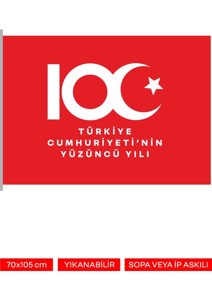 100 Yıl Özel Bayrak (100. Yıl Logolu) / Yıkanabilir
