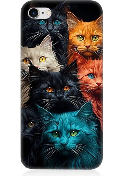 Apple iPhone 7 Uyumlu Silikon Kılıf Renkli Sevimli Kedi Yüzleri