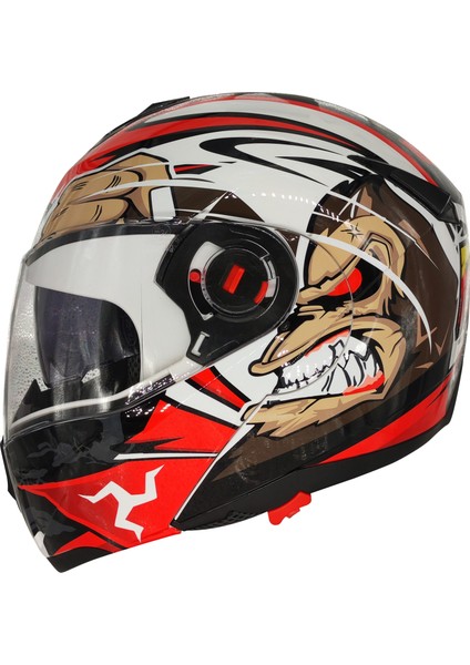 961 Monkey Güneş Vizörlü Çeneden Açılır Kask Siyah - Beyaz - Kırmızı modelleri