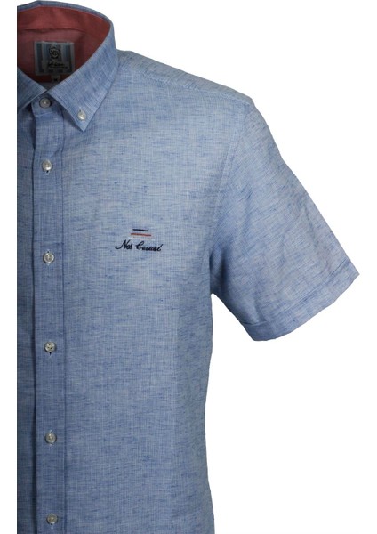 Erkek Mavi Kısa Kol Yazlık Gömlek Slim Fit Düğme Yaka Pamuklu Ince Kumaş Jeans 7174 Shirt fiyatları