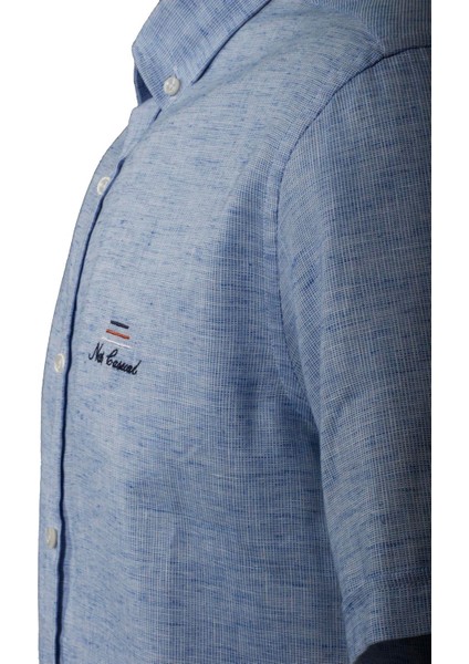 Erkek Mavi Kısa Kol Yazlık Gömlek Slim Fit Düğme Yaka Pamuklu Ince Kumaş Jeans 7174 Shirt modelleri