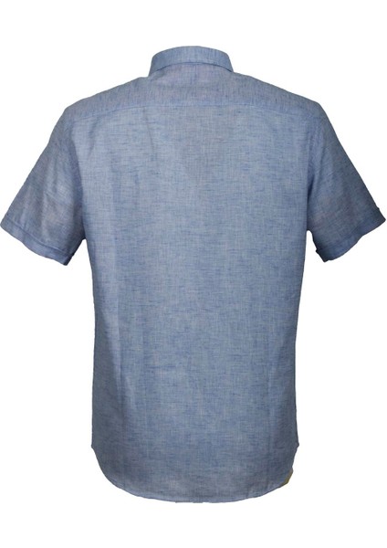 Erkek Mavi Kısa Kol Yazlık Gömlek Slim Fit Düğme Yaka Pamuklu Ince Kumaş Jeans 7174 Shirt fırsatları