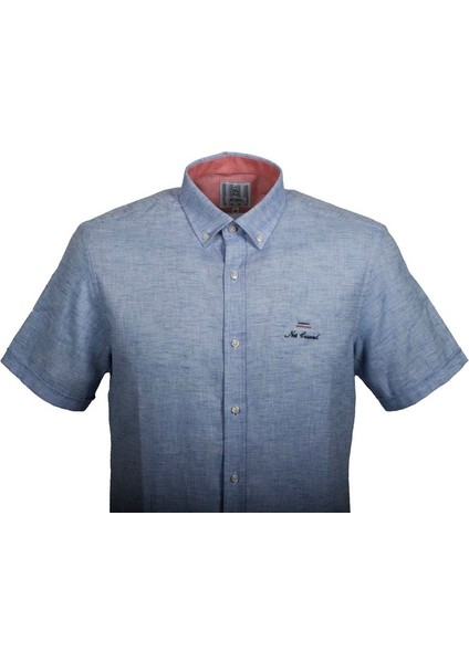 Erkek Mavi Kısa Kol Yazlık Gömlek Slim Fit Düğme Yaka Pamuklu Ince Kumaş Jeans 7174 Shirt indirimleri