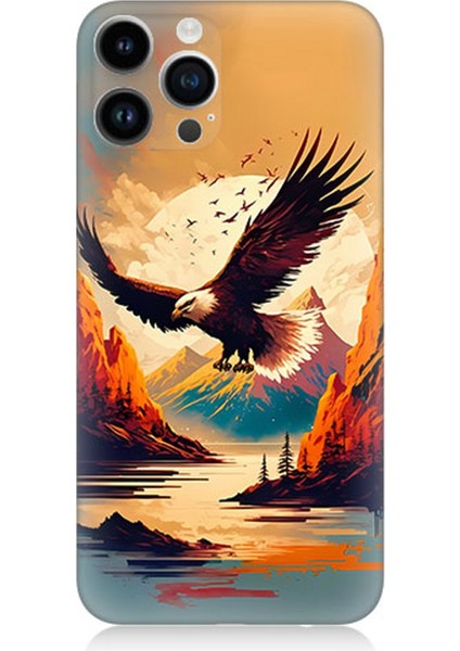 Apple iPhone 14 Pro Uyumlu Silikon Kılıf Uçan Siyah Beyaz Kartal
