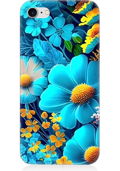 Apple iPhone 7 Uyumlu Silikon Kılıf Mavi Sarı Çiçekler