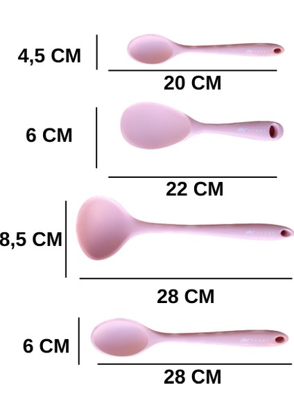 Sert Uçlu Isıya Dayanıklı Yanmaz Yapışmaz Silikon Kaşık Seti 4 Parça 28cm/22cm/20cm Kaşık 28cm Kepçe