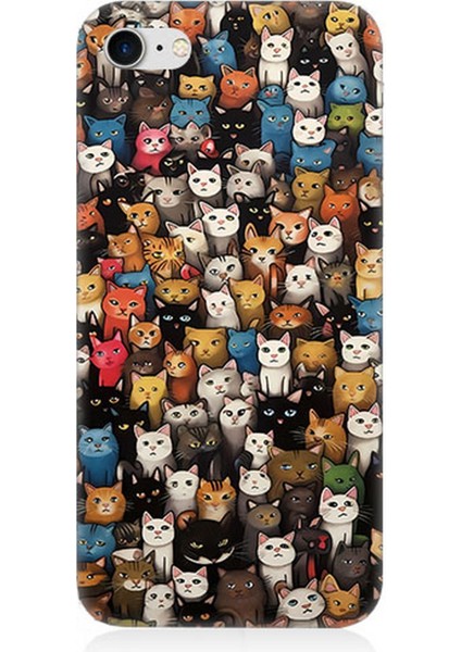 Apple iPhone 7 Uyumlu Silikon Kılıf Renki Sevimli Kediler