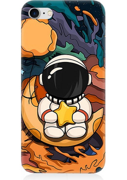 Apple iPhone 8 Uyumlu Silikon Kılıf Astranot Ay ve Yıldız