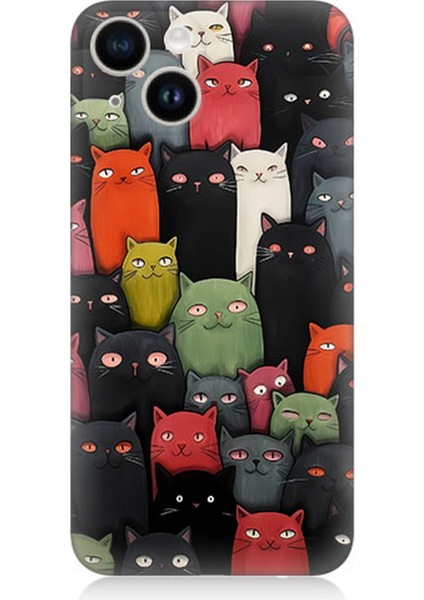 Apple iPhone 14 Uyumlu Silikon Kılıf Komik Kedi Yüzleri