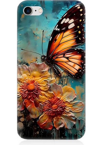 Apple iPhone 8 Uyumlu Silikon Kılıf Altın Kelebek ve Papatya
