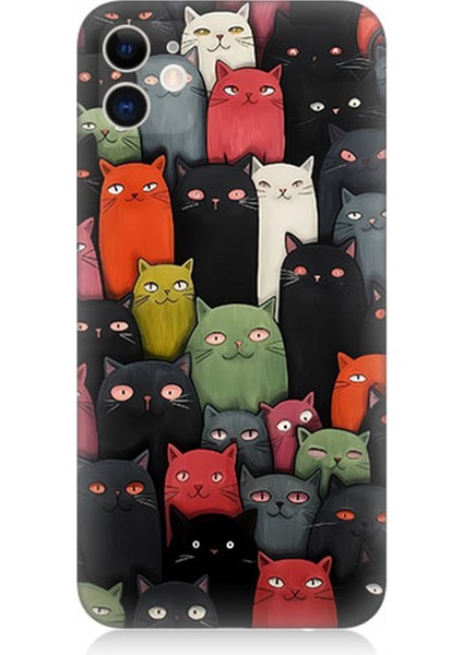 Apple iPhone 12 Uyumlu Silikon Kılıf Komik Kedi Yüzleri