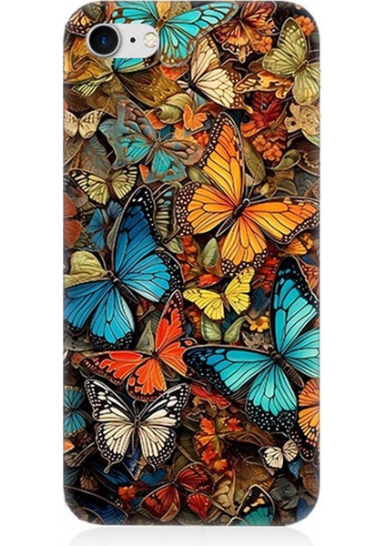 Apple iPhone 8 Uyumlu Silikon Kılıf Pastel Renkli Kelebekler