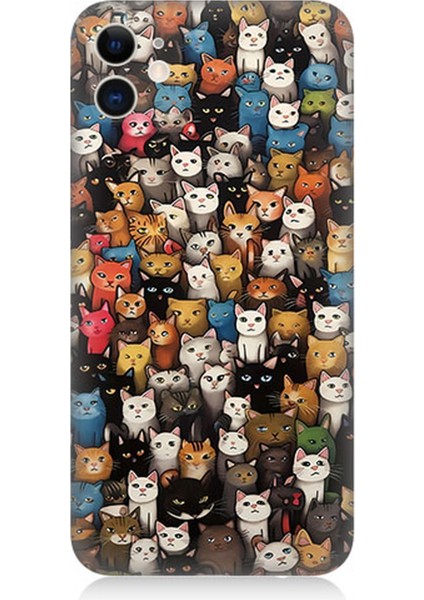 Apple iPhone 11 Uyumlu Silikon Kılıf Renki Sevimli Kediler