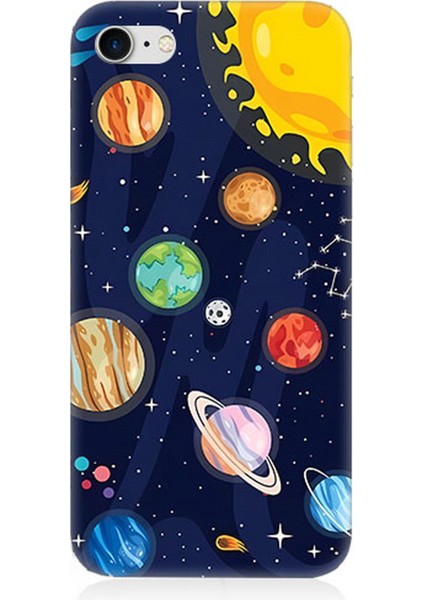 Apple iPhone 8 Uyumlu Silikon Kılıf Gezegenler ve Yıldız Haritası