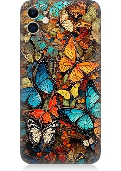 Apple iPhone 11 Uyumlu Silikon Kılıf Pastel Renkli Kelebekler