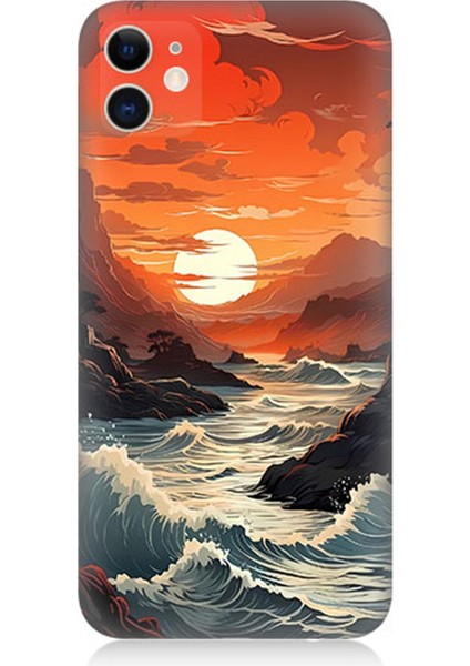 Apple iPhone 11 Uyumlu Silikon Kılıf Deniz Dağ ve Gün Batımı