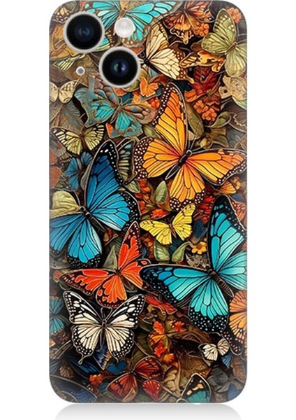 Apple iPhone 14 Uyumlu Silikon Kılıf Pastel Renkli Kelebekler