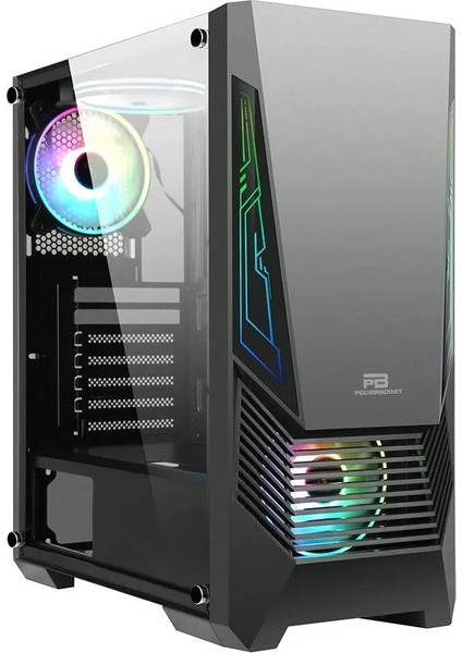 Powerboost VK-G2051S, 500W, Tempered Glass, Argb, USB 3.0, Atx, Siyah, Gamıng Kasa